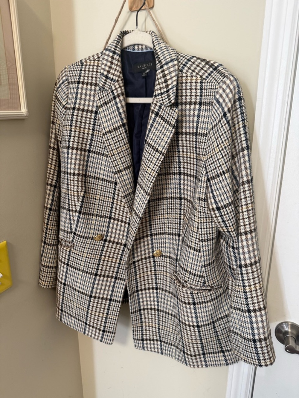 Talbots Blue and Cream Plaid Blazer